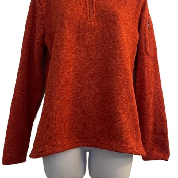 Orvis Women S Orange Fleece Quarter Zip Pullover Sweater - Picture 4 of 6